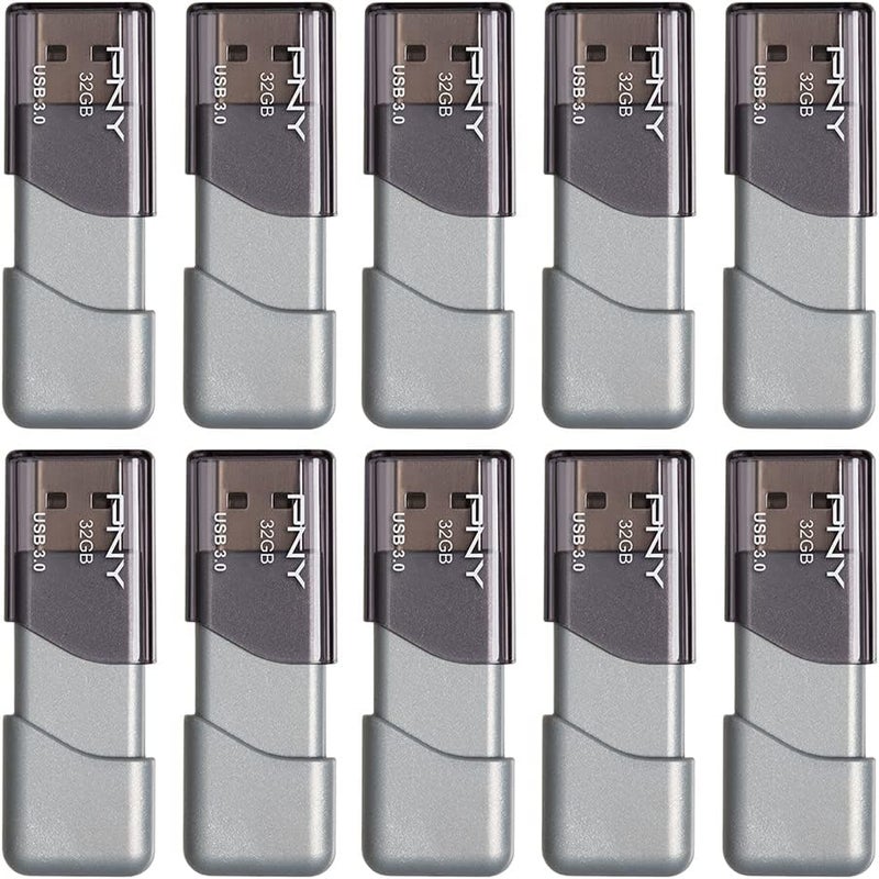 PNY ذاكرة فلاش 32 جيجابايت تيربو أتاشي 3 USB 3.0، فضي (عبوة من 10) - Image 1